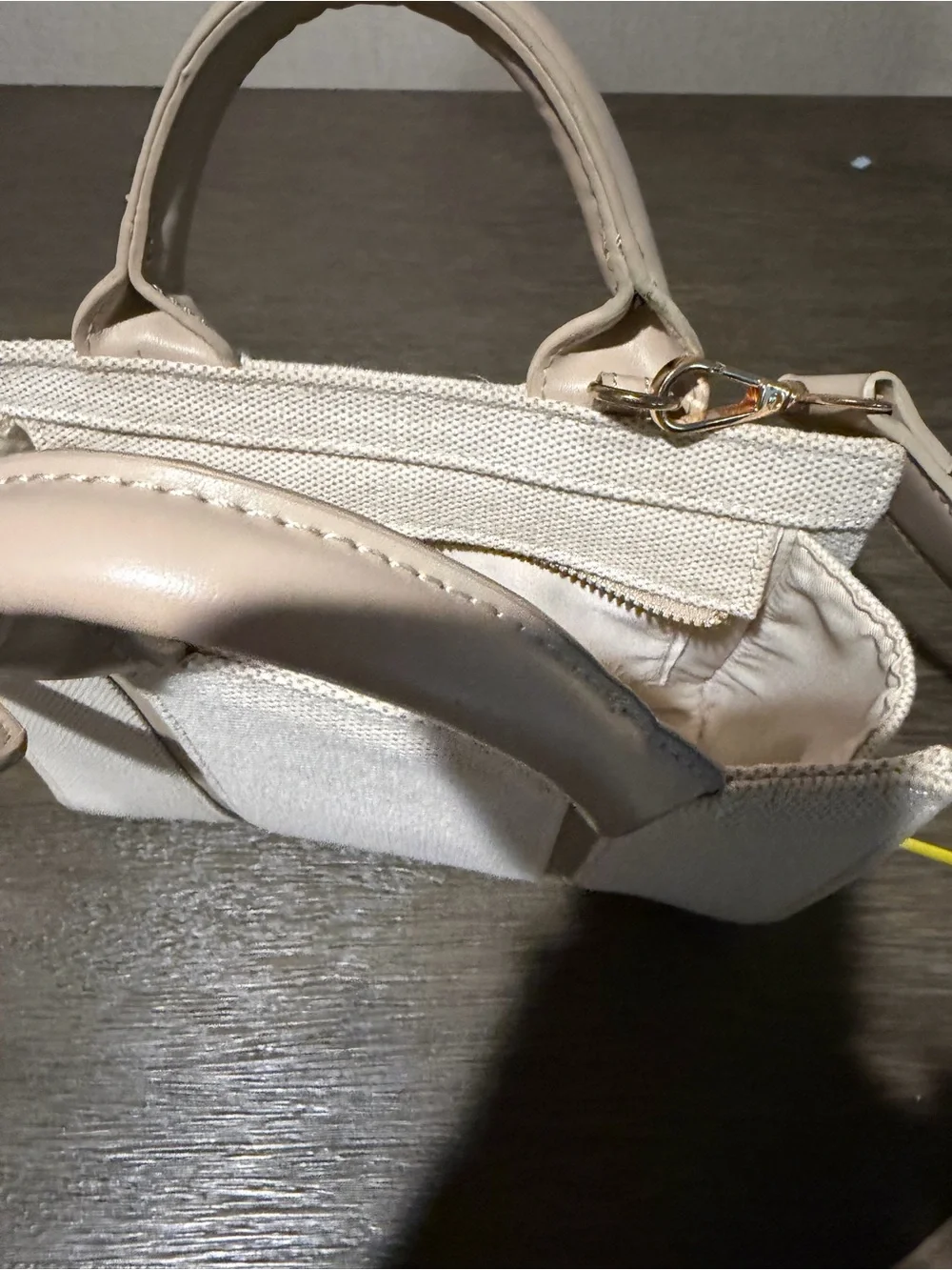Miztique Cream Canvas & Beige Trim Satchel with Detachable Strap